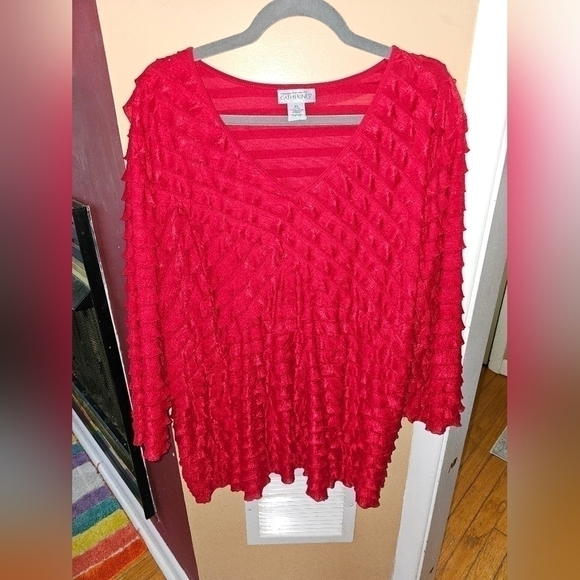 2 MAGGIE BARNES PLUS SIZE 2X TOPS RED BLACK SPRING SUMMER BLOUSE GUC - Picture 5 of 7